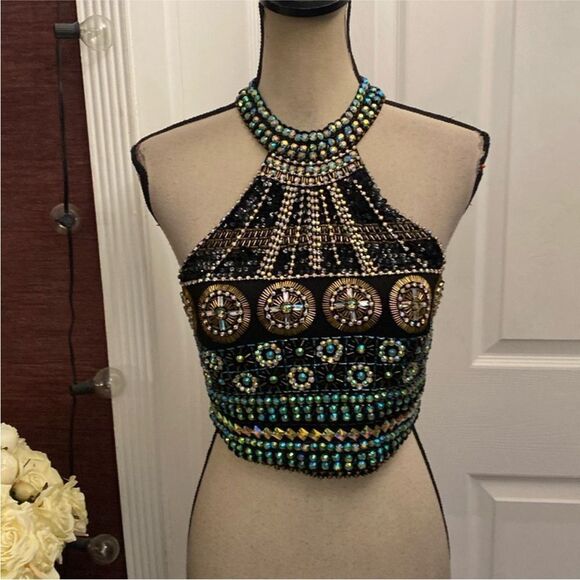 Crystal doll Beaded/crystal embellished Halter Crop Top, S - Picture 2 of 11